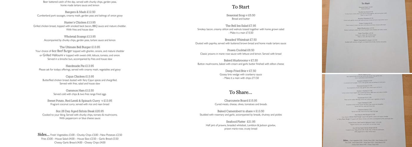 The Bell Inn Menu