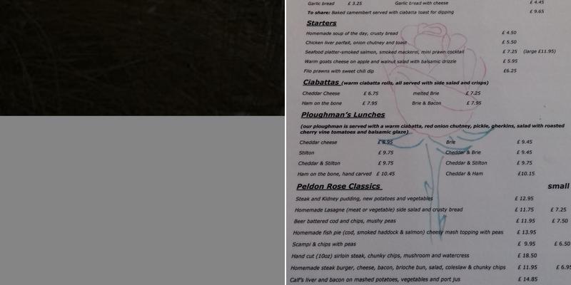 Peldon Rose Inn Menu