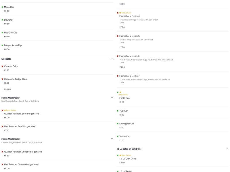 Flames Pizza BBQ House Menu