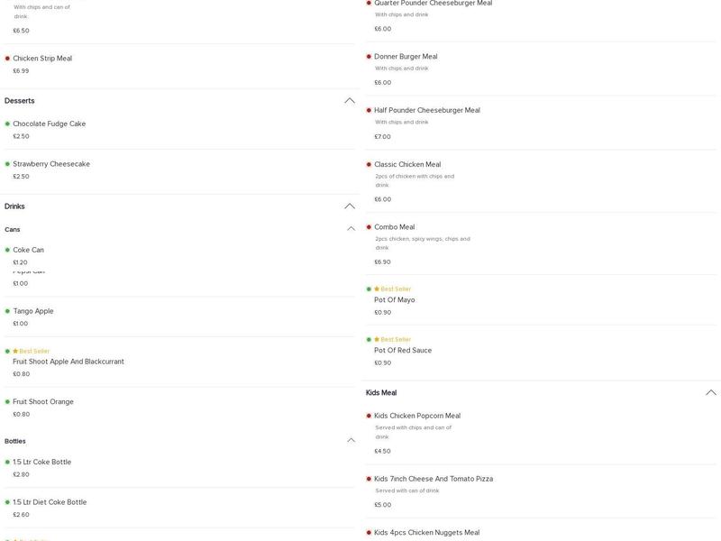 Rainbow Pizza, Kebab & Burgers Menu