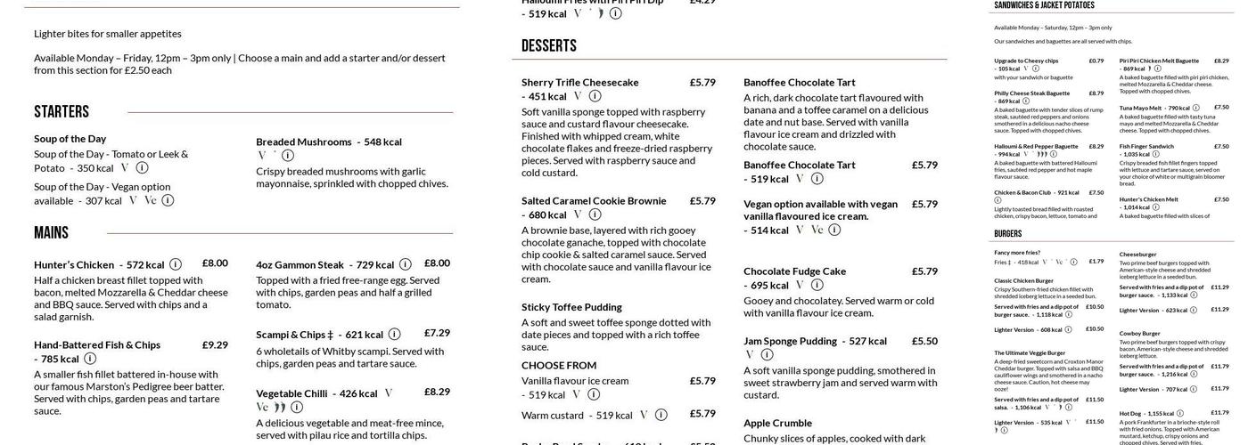 Bradgate Arms Menu