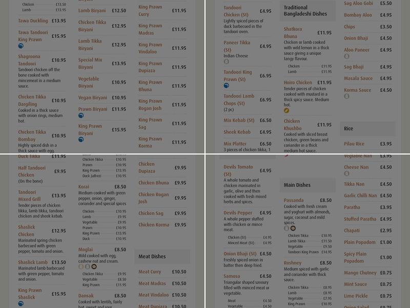 Kohinoor Restaurant Menu