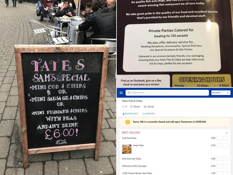 Tates Fish & Chip Restaurant Menu