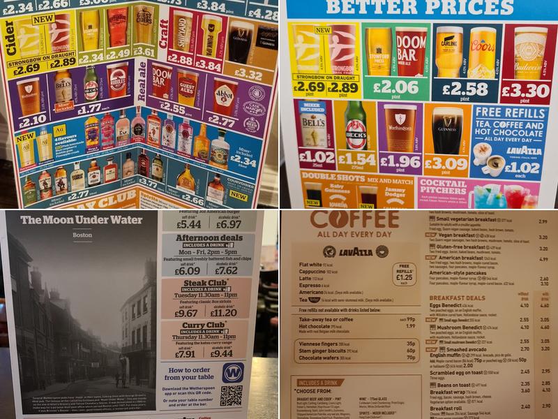 The Moon Under Water - JD Wetherspoon Menu