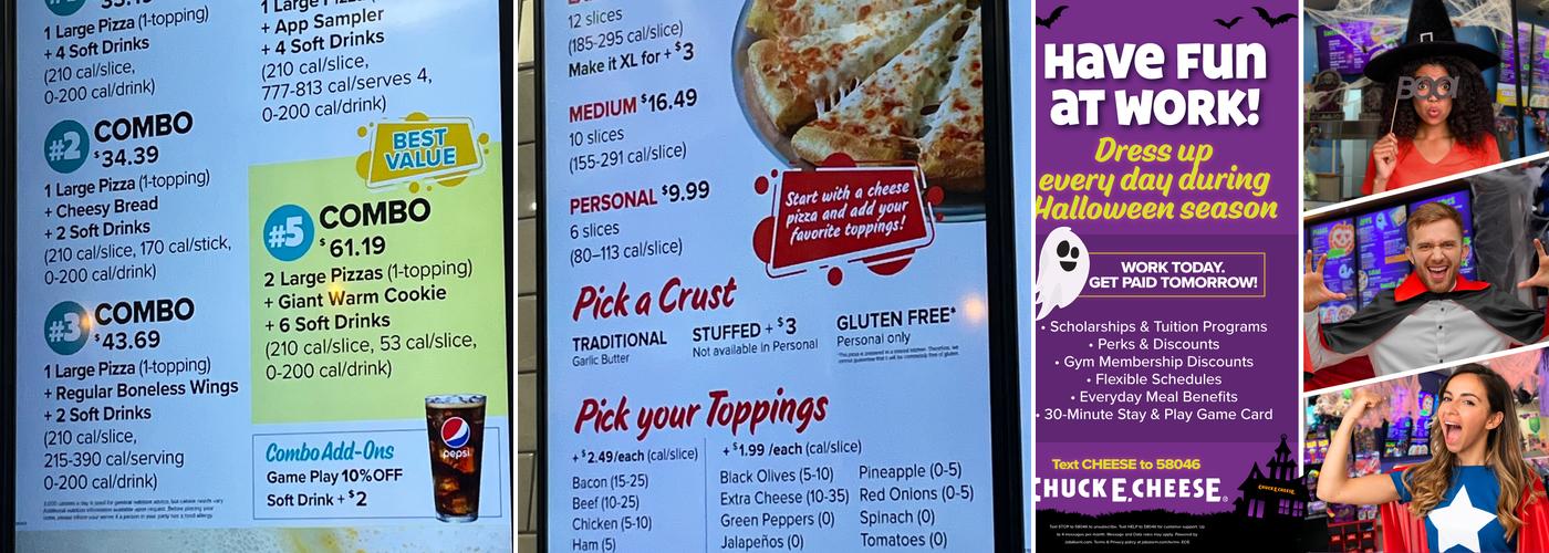 Chuck E. Cheese Menu