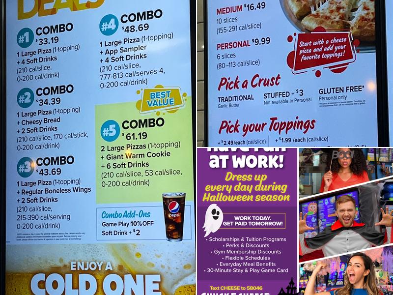 Chuck E. Cheese Menu