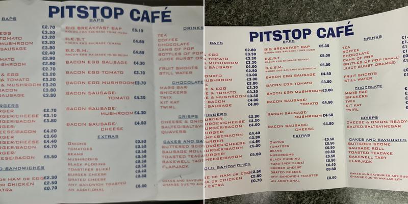 The Pitstop Cafe Menu
