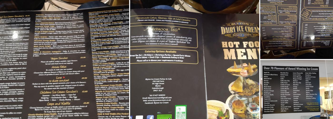 Blyton Ice Cream Menu
