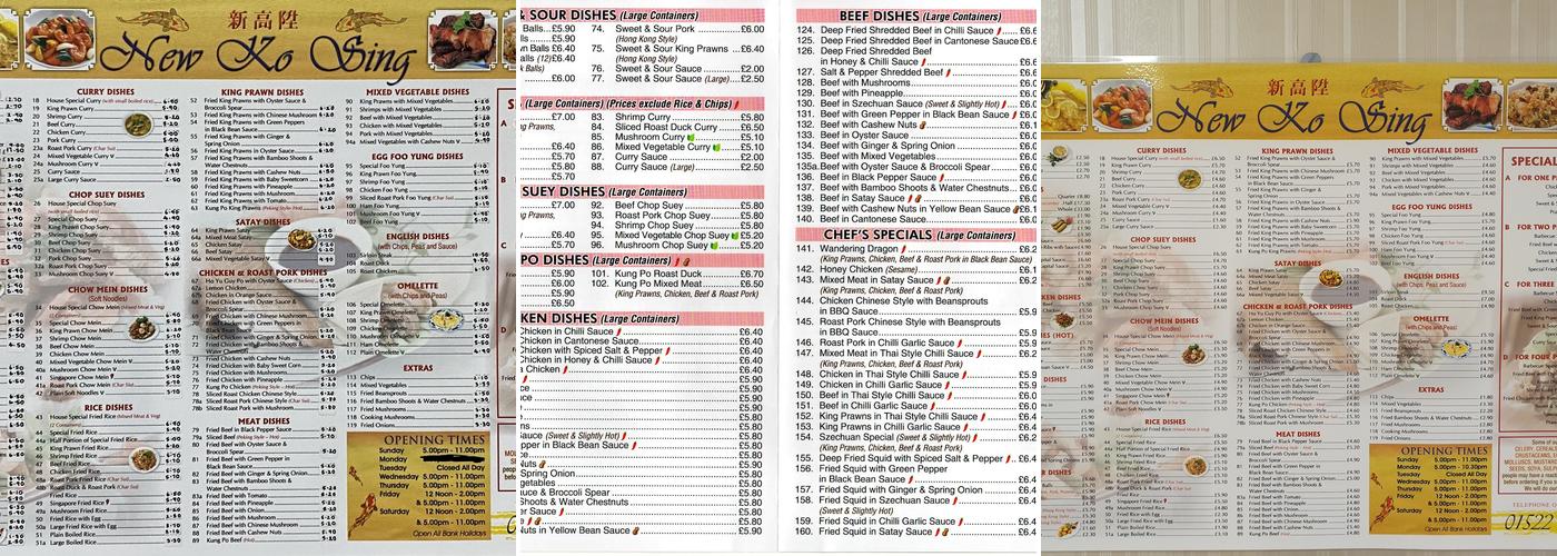 New Ko Sing Menu