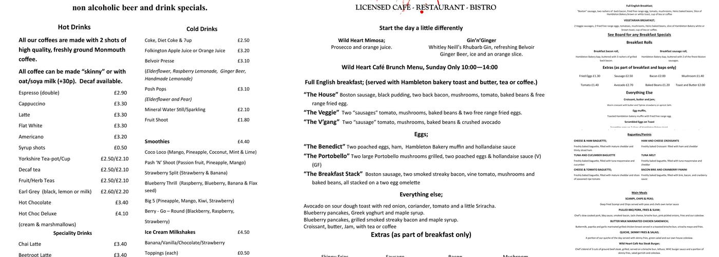 Wild Heart Café Menu