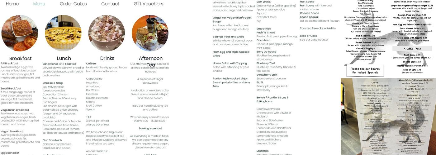 The Ginger Fox Cafe Menu