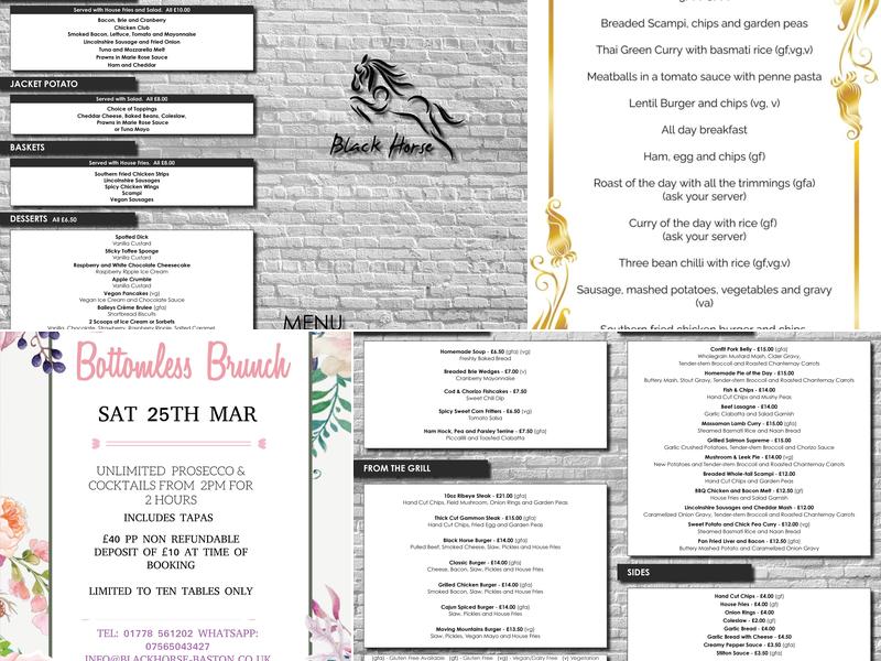 The Black Horse Menu