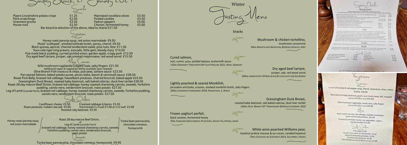 The Olive Branch Country Inn, Rutland Menu