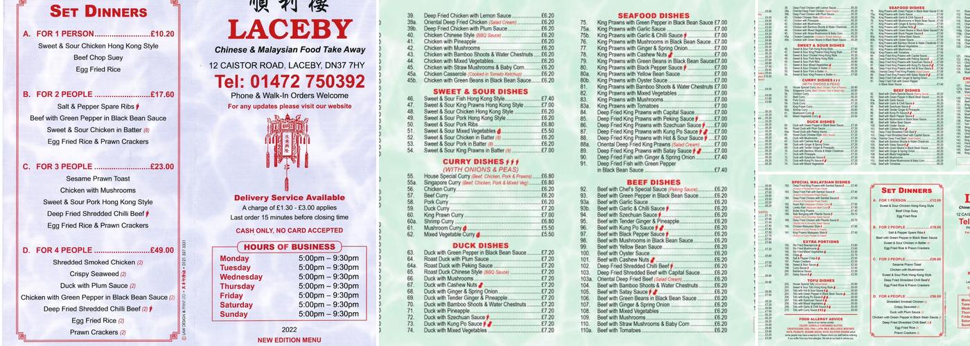 Laceby Chinese Takeaway Menu