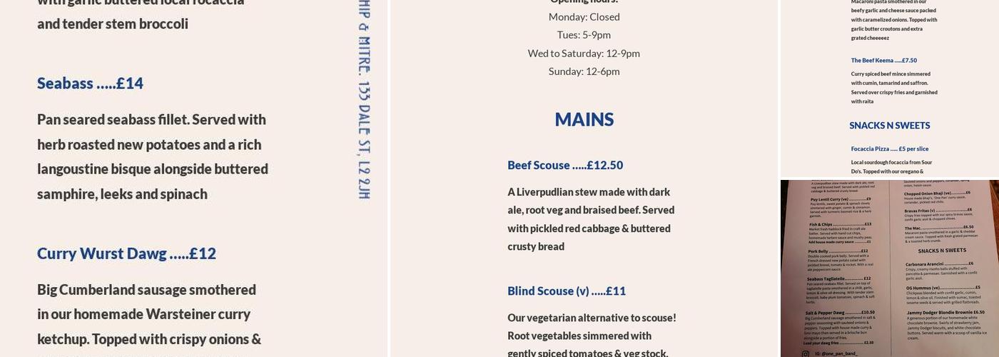 The Ship & Mitre Menu