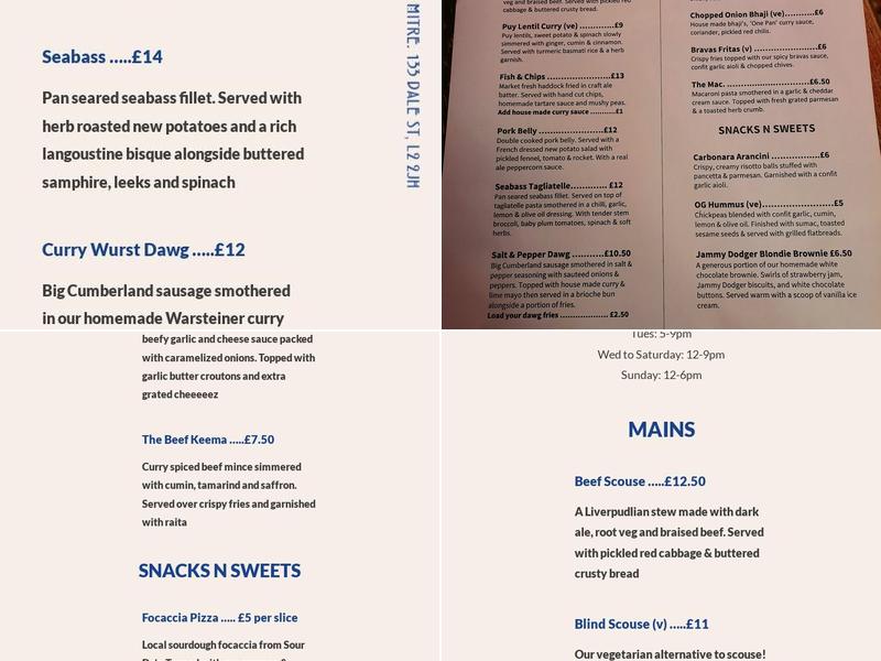 The Ship & Mitre Menu