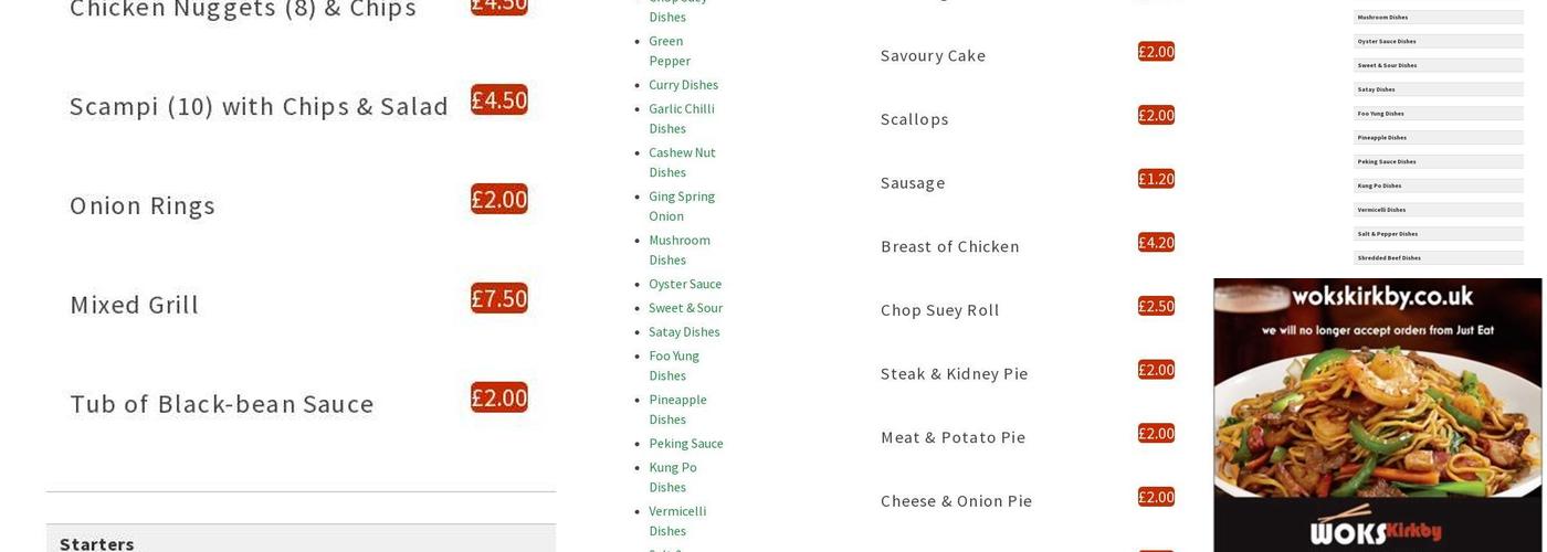 Woks Cooking Kirkby Menu