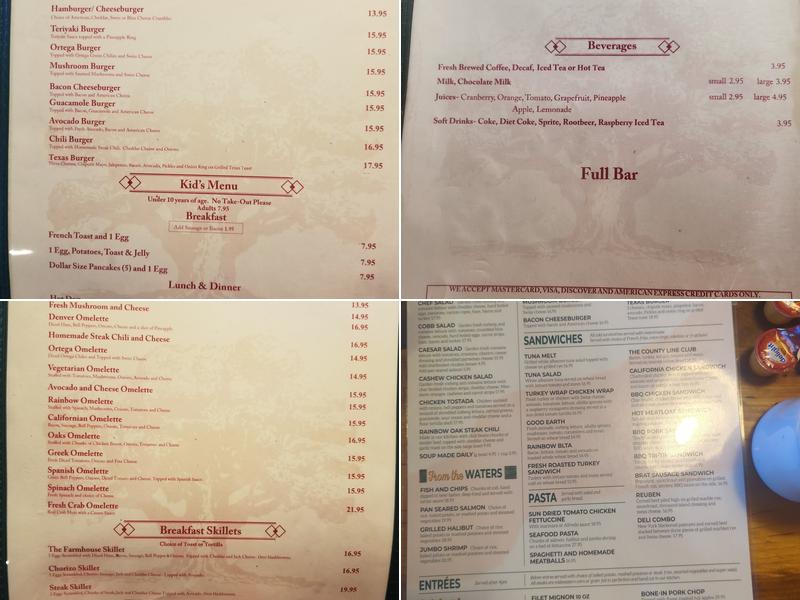 Rainbow Oaks Restaurant Menu