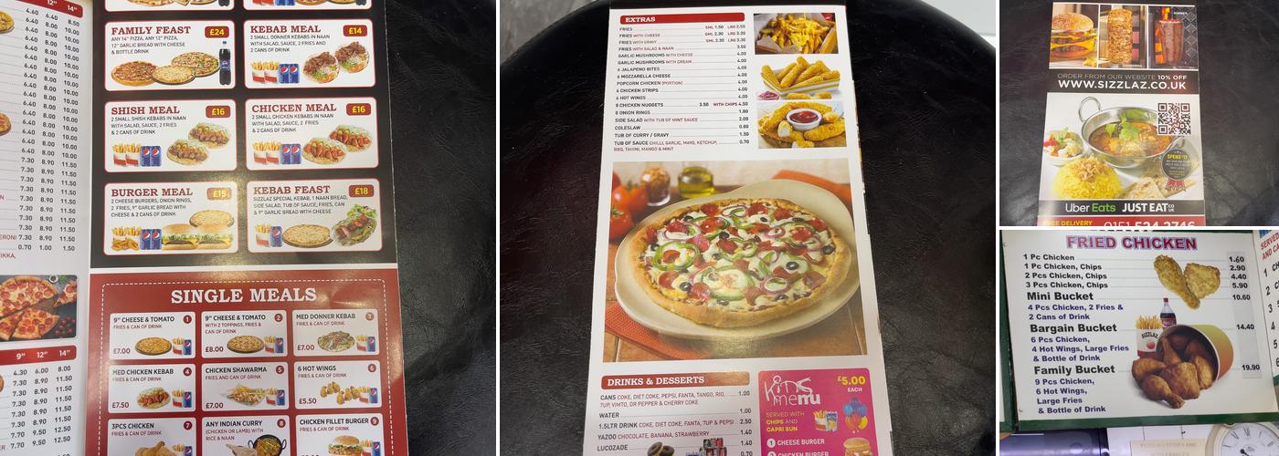 Sizzlaz Nice Pizza Menu