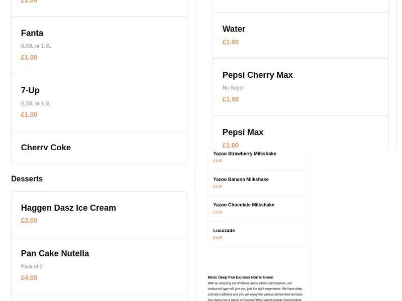 Deep Pan Express Menu