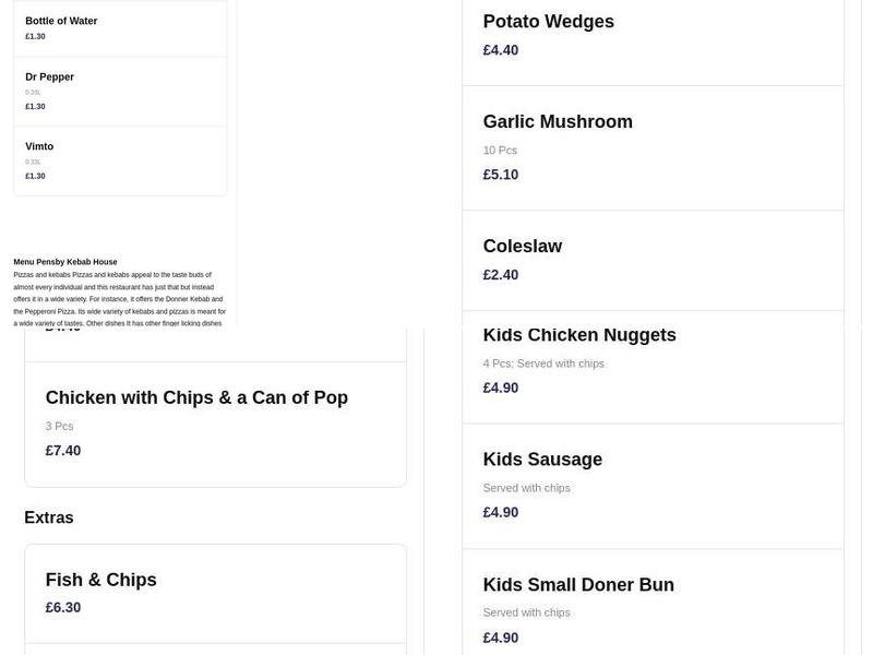 Pensby Kebab House Menu