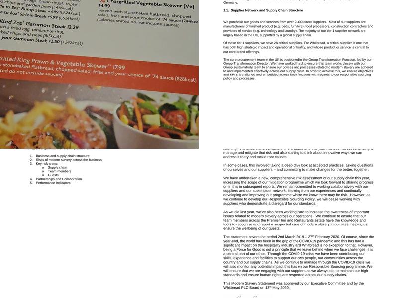 Premier Inn Liverpool North hotel Menu