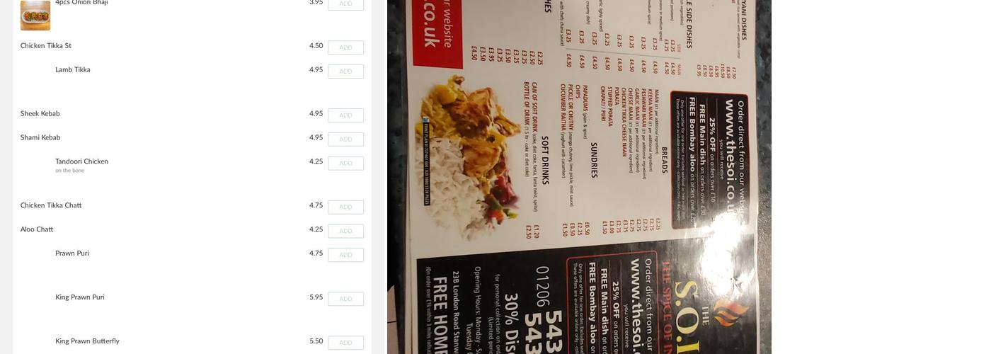 The Spice Of India Menu