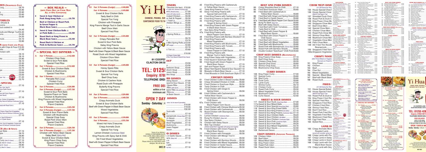 Yi Hua Menu