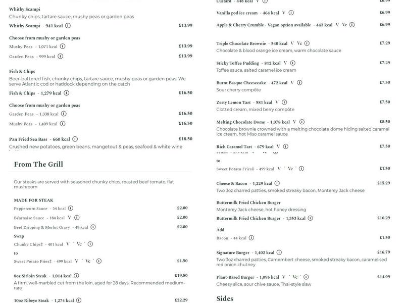 Green Lodge Hotel by Marston's Inns Menu