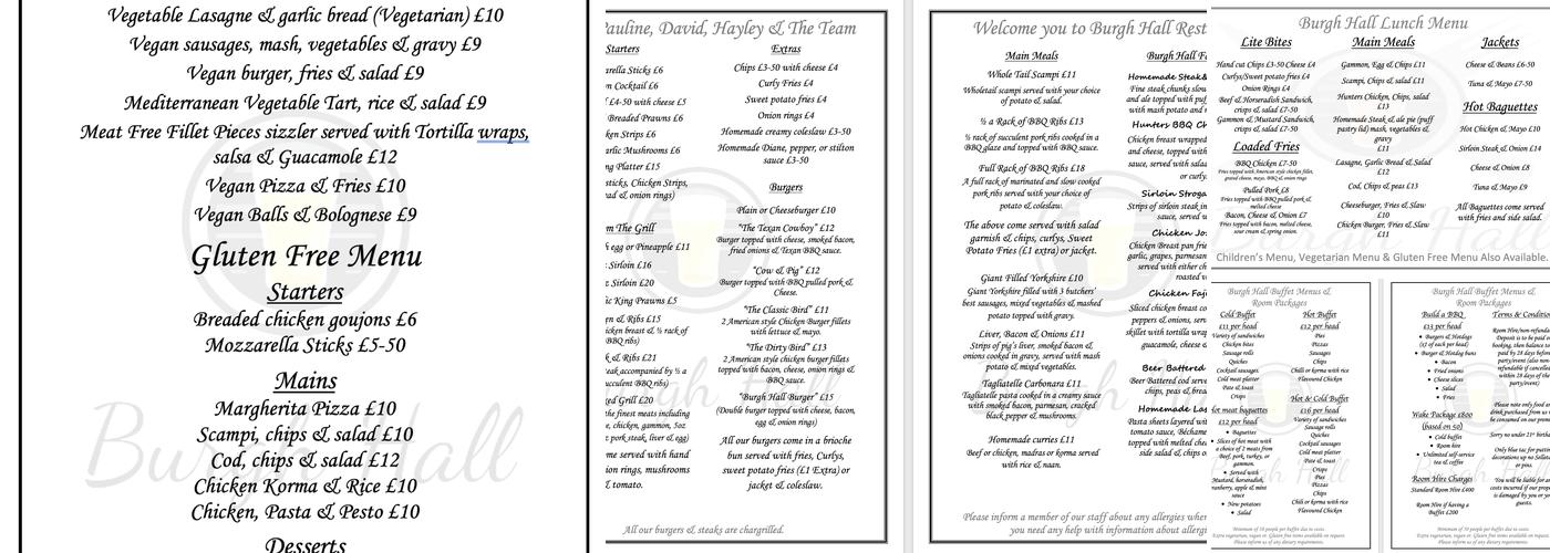 Burgh Hall Menu