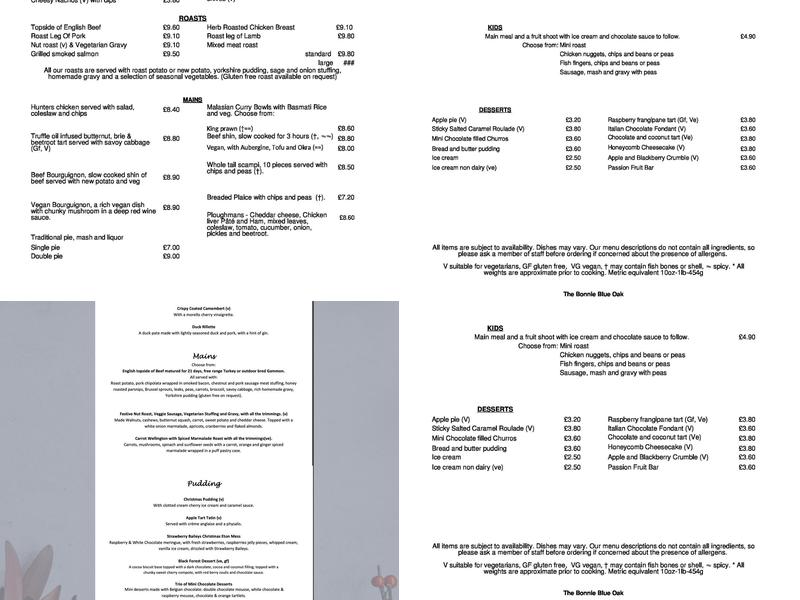 The Bonnie Blue Oak Menu