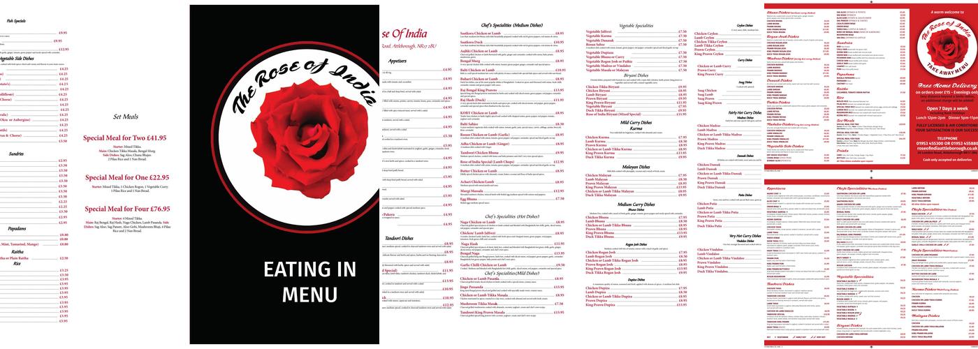 Rose Of India Menu
