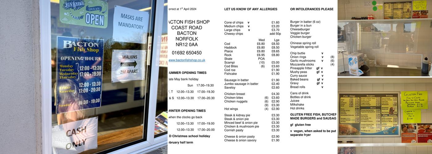 Bacton Fish Shop Menu