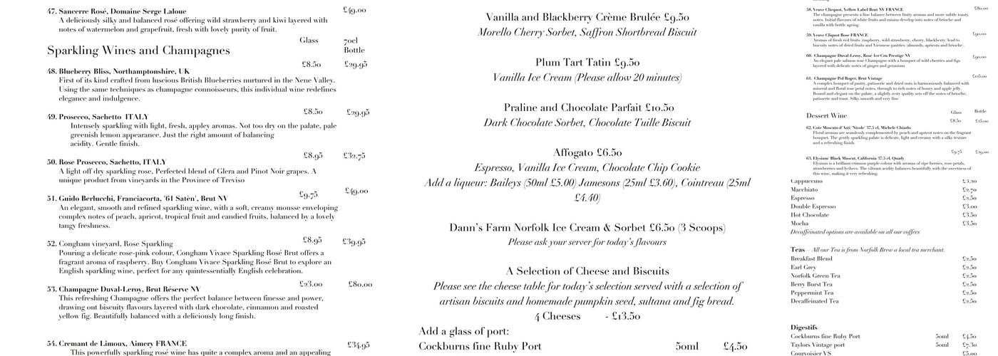 The Angel, Watlington Menu