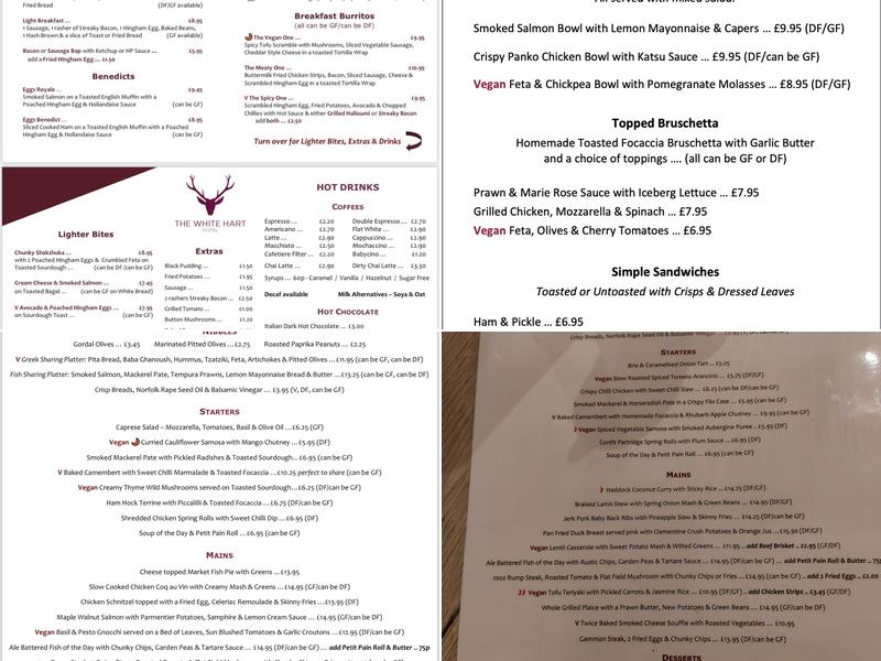 The White Hart Menu