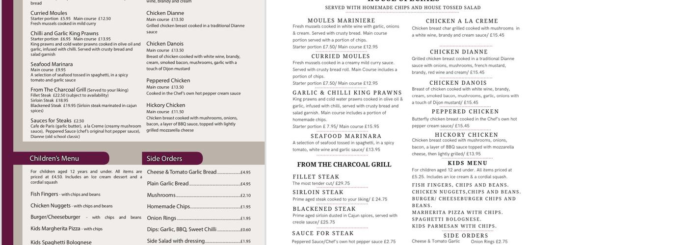 Central Park Menu