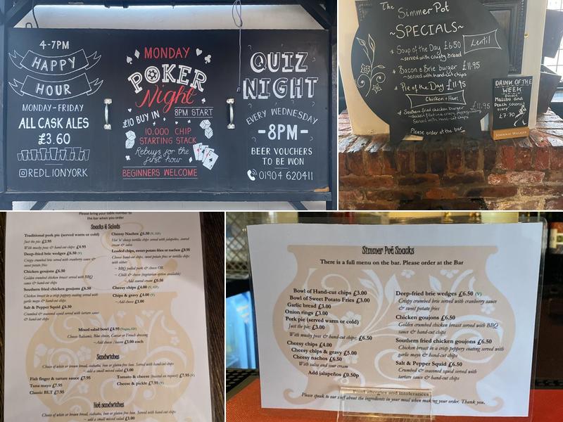 The Red Lion Menu