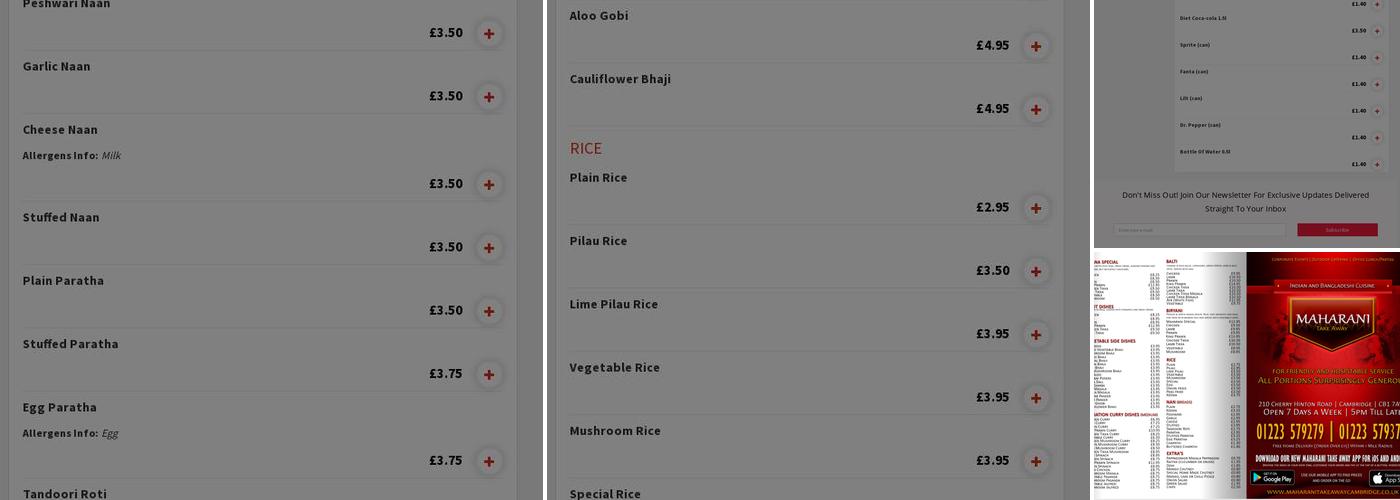 Maharani Indian Takeaway Menu