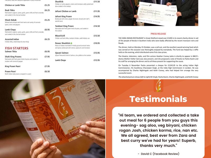 Zara Indian Cuisine Menu