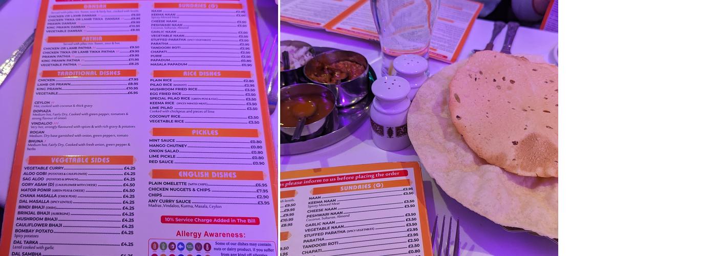 The Curry Queen Restaurant Menu