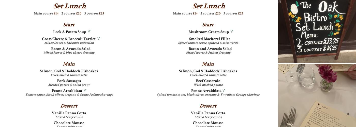 The Oak Bistro Menu