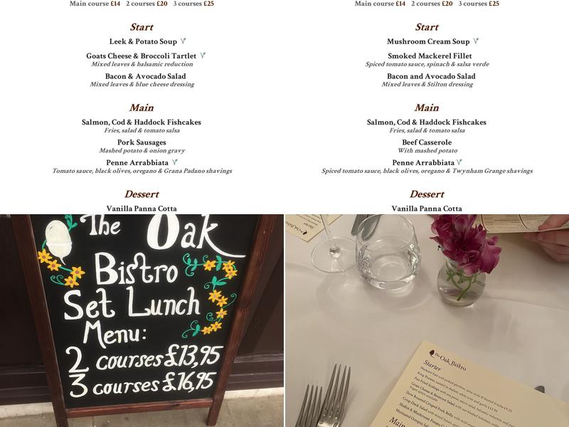 The Oak Bistro Menu