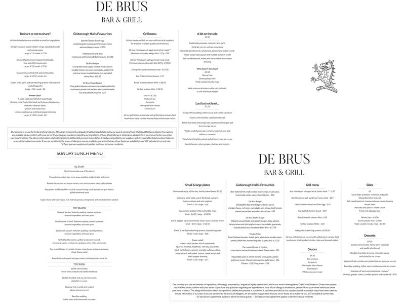 De Brus Bar & Grill @ Gisborough Hall Menu