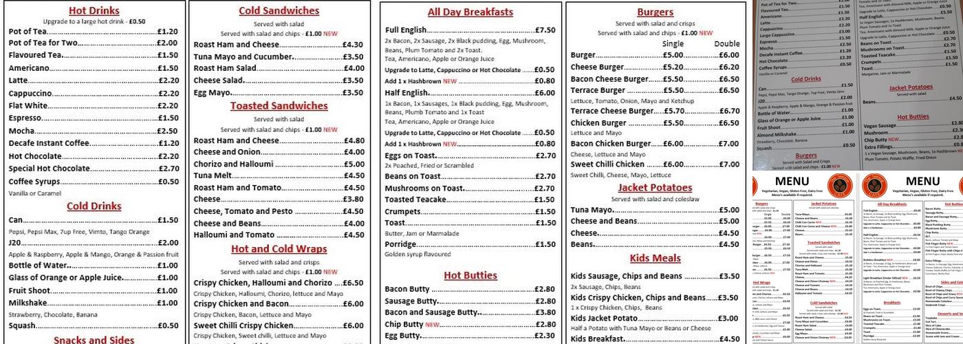 The Terrace Cafe Menu