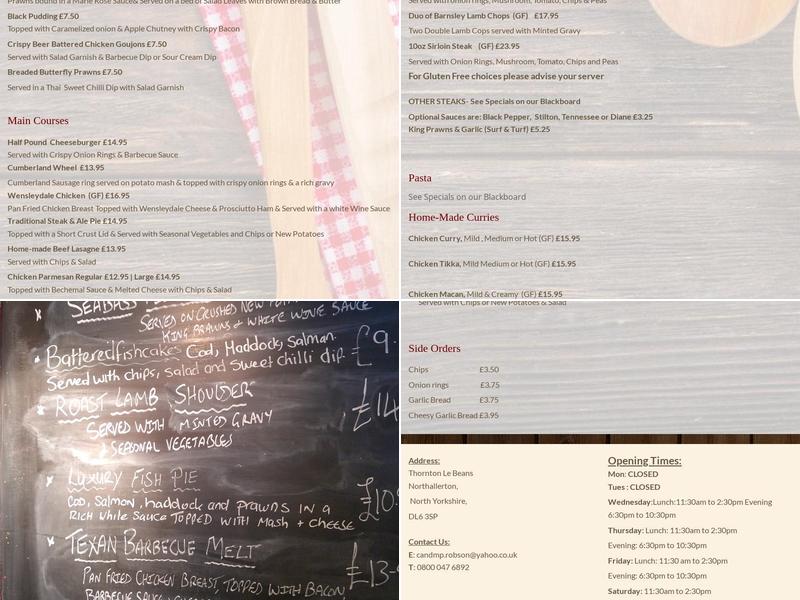 The Crosby Village Inn & Restaurant Menu