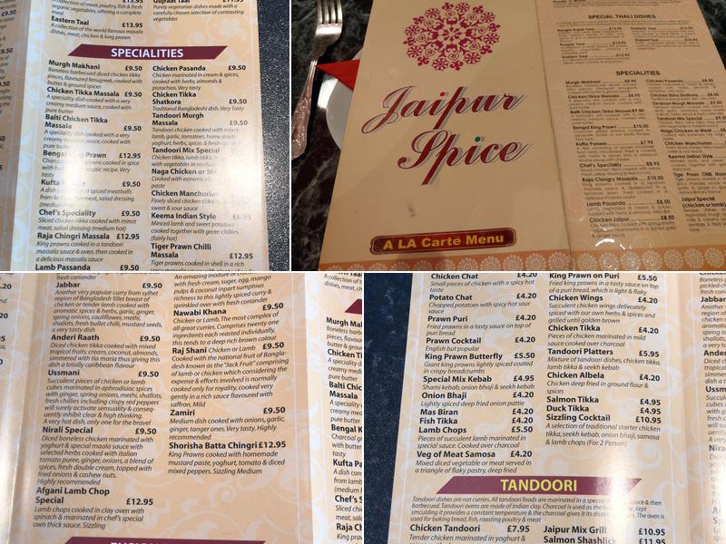 The Jaipur Spice Menu