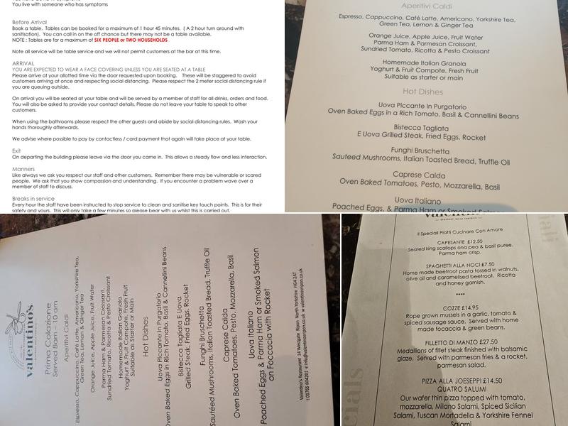 Valentino's Restaurant Menu