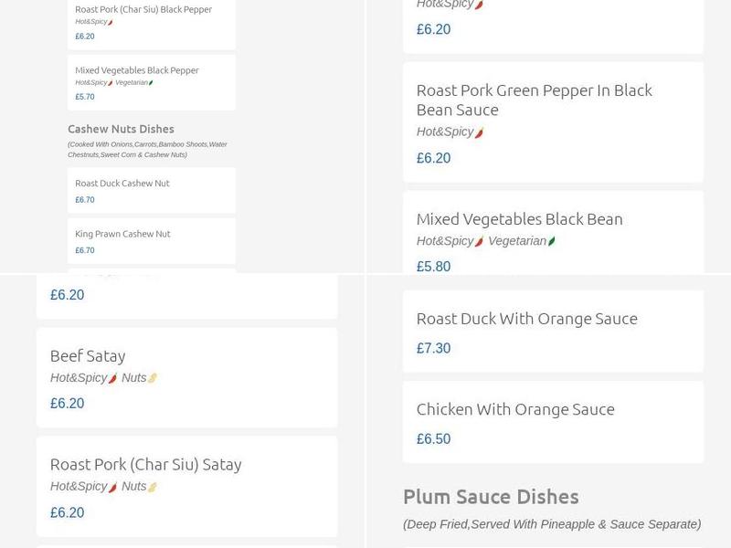 Wonder Food Chinese & Thai Takeaway Menu