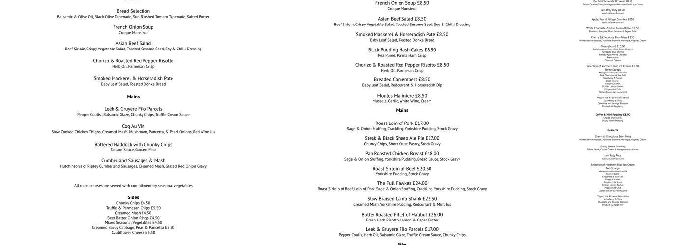The Guy Fawkes Arms Menu