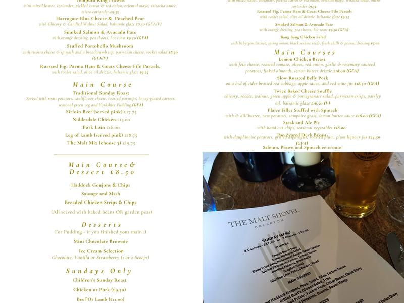 The Malt Shovel Brearton Menu